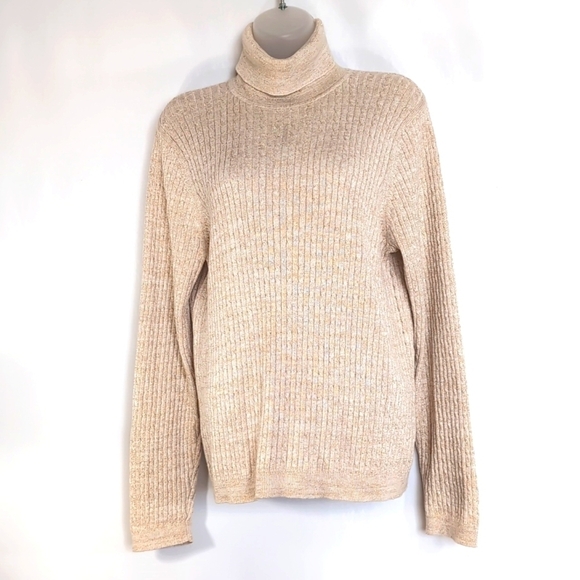 Jeanne Pierre Women’s Long Sleeve Cream & Gold Glitter Turtle Neck Sweater - XL - Picture 9 of 9